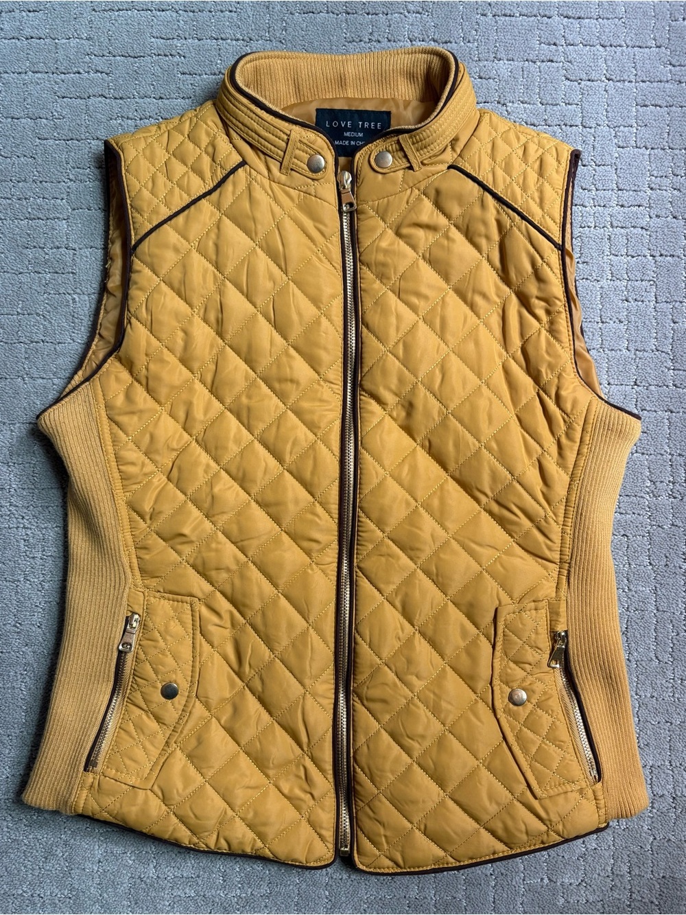 Love Tree Quilted Mustard Vest with Stand Collar - Picture 2 of 6